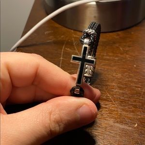 David Yurman cross bracelet with leather